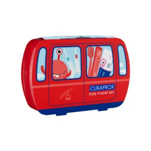 CURAPROX KIDS TRAVEL SET kelioninis rinkinys vaikams RAUDONAS (6-12 metų)
