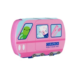 CURAPROX KIDS TRAVEL SET kelioninis rinkinys vaikams ROŽINIS (6-12 metų)